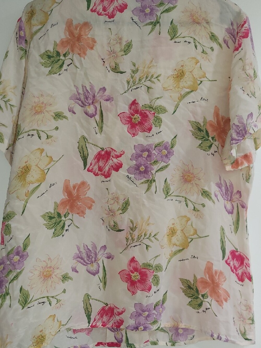 100% Silk Anna And Frank Cream Floral Short-Sleeve Button Down Shirt - Picture 9 of 9